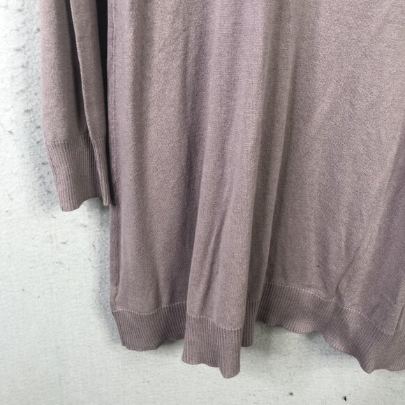 LOGO Lavish Cardigan Sweater Womens XL Taupe Longline Embellished Lace Pockets - Picture 14 of 16